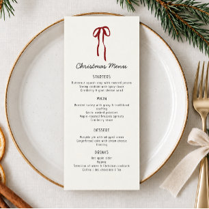 Red Bow, Festive Christmas Menu Card