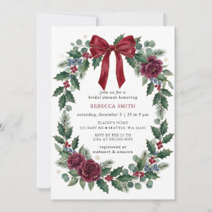 Red Bow Floral Winter Christmas Bridal Shower Invitation