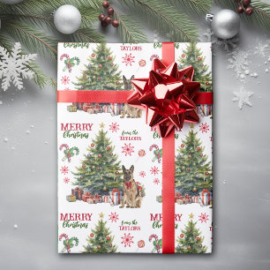 Red Bow German Shepherd Dog Holiday Tree Wrapping Paper