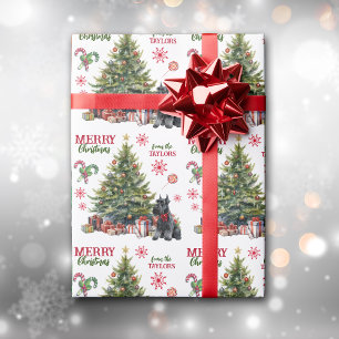 Red Bow Giant Schnauzer Dog Holiday Tree Wrapping Paper