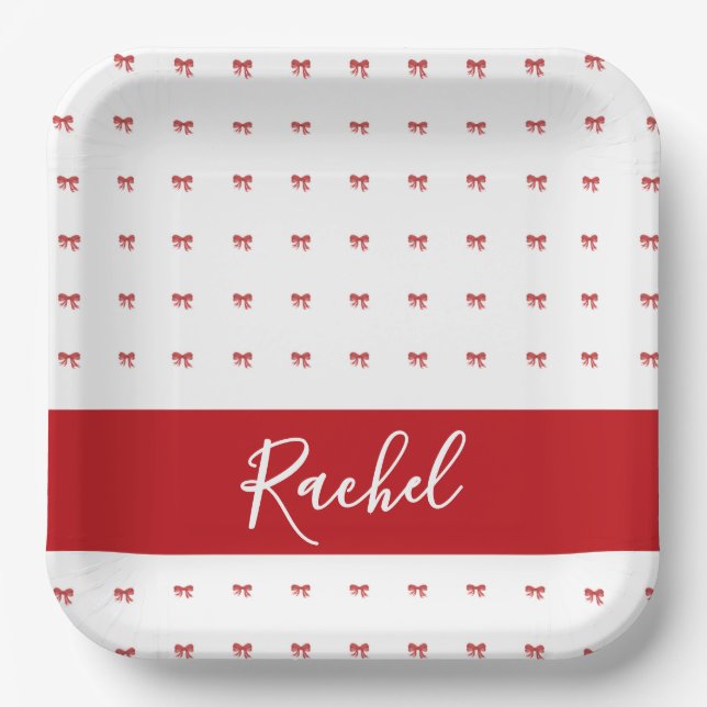 Red Bow Girl Birthday Party Paper Plate  (Front)