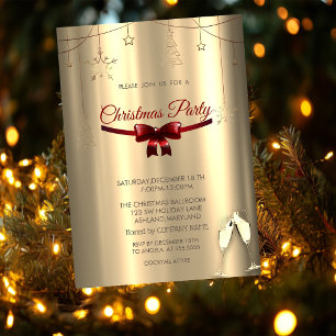 Red Bow,Glasses Gold Ornaments Company Christmas Invitation