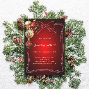 Red bow gold baubles hand-drawn Christmas Party Invitation