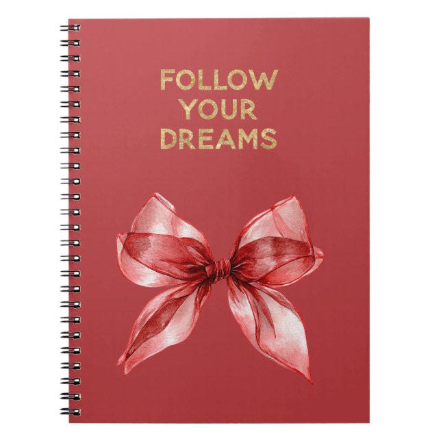 Red Bow Gold Follow Your Dreams Inspirational Quot Notebook (Front)