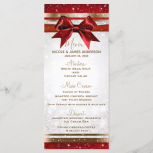 Red Bow & Gold White Sparkle Holiday Party Menu