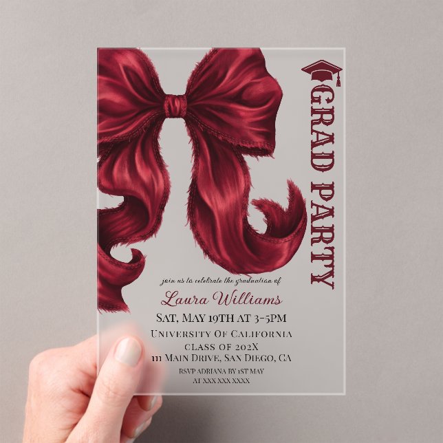 Red Bow Graduation Acrylic Invitations (Insitu (Handheld))