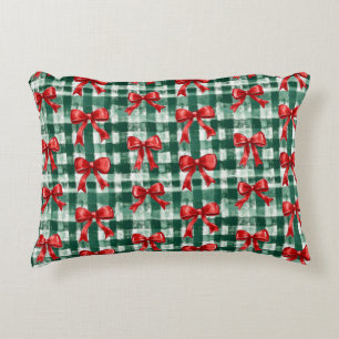 Red Bow Green Plaid Christmas Decorative Cushion