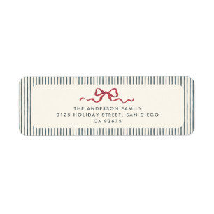 Red Bow & Green Stripes Christmas Return Address Label