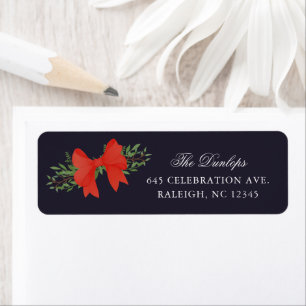 Red Bow Greenery Christmas Holiday Return Address Return Address Label