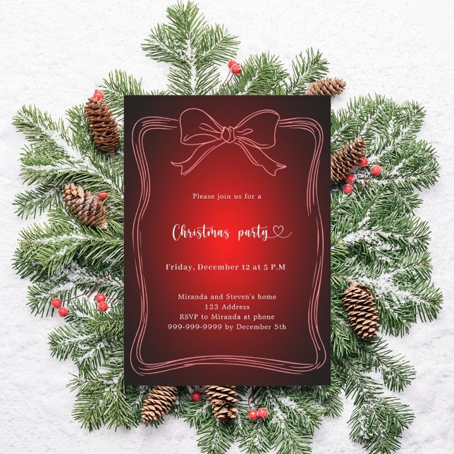 Red bow hand-drawn Christmas Party Invitation (Creator Uploaded)
