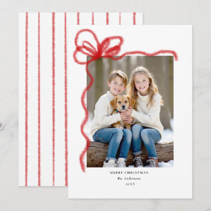 Red Bow Hand Drawn Whimsical Gift Photo Christmas Holiday Card