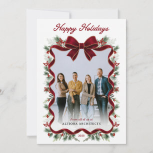 Red Bow Happy Holidays Business Photo Invitation