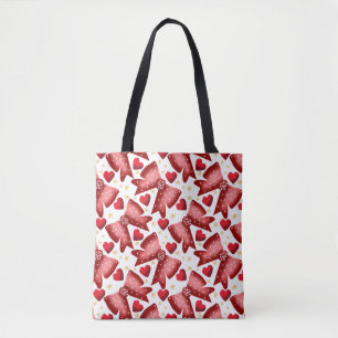 Red  Bow Heart Seamless Pattern Cute  Tote Bag