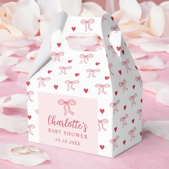 Red Bow Hearts Valentines Baby Shower Favour Box (Wedding)