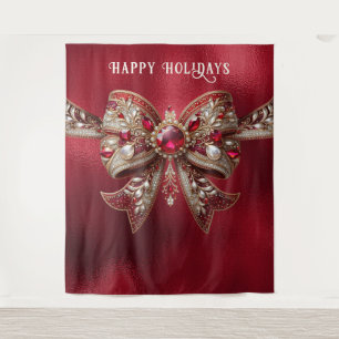 Red Bow Holiday Backdrop Tapestry
