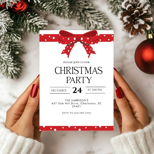 Red Bow Holiday Christmas Dinner Invitation (Creator Uploaded)