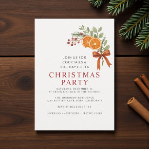 Red Bow Holiday Christmas Party Botanical Invitation