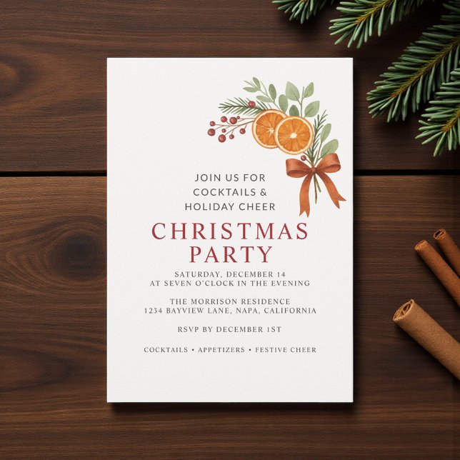 Red Bow Holiday Christmas Party Botanical  Invitation (Creator Uploaded)