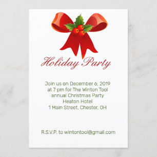 Red Bow Holiday Christmas Party Invitation