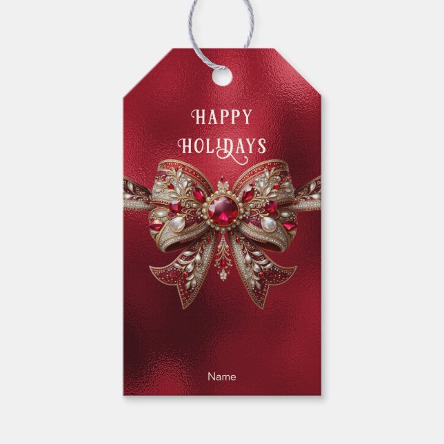 Red Bow Holiday Gift Tag (Front)