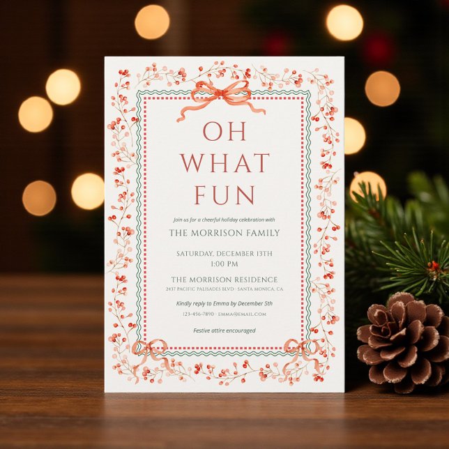 Red Bow Holiday Holly Christmas Party  Invitation (Creator Uploaded)