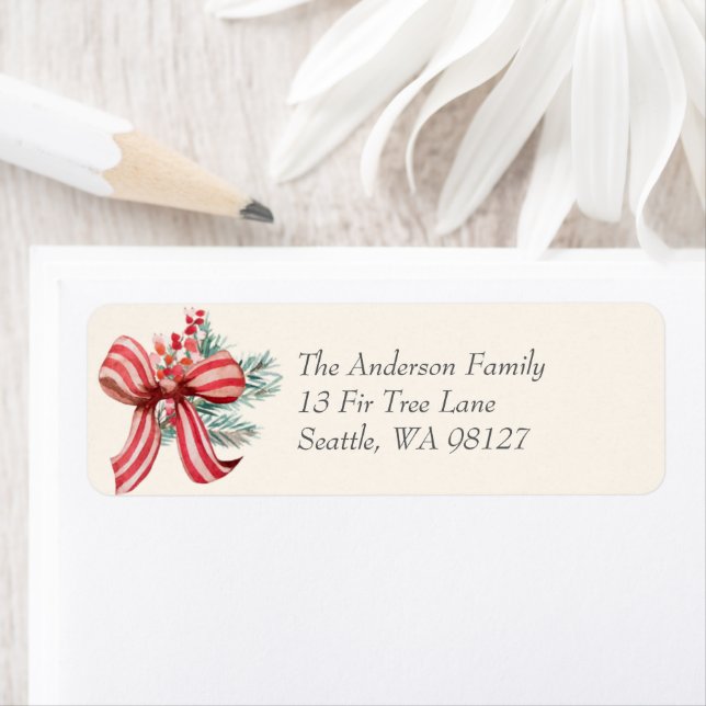 Red Bow Holiday Return Address Label (Insitu)