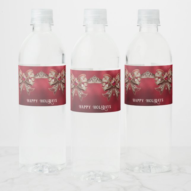 Red Bow Holiday Water Bottle Label (Bottles)