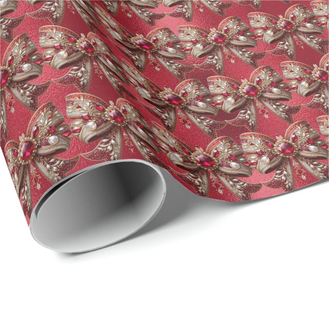Red Bow Holiday Wrapping Paper (Roll Corner)