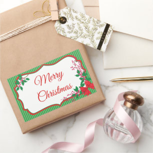 Red Bow Holly Christmas Frame Rectangular Sticker