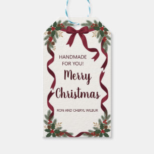 Red Bow Holly Pine Christmas Holiday Gift Tags