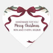 Red Bow Holly Pine Christmas Holiday Heart Sticker