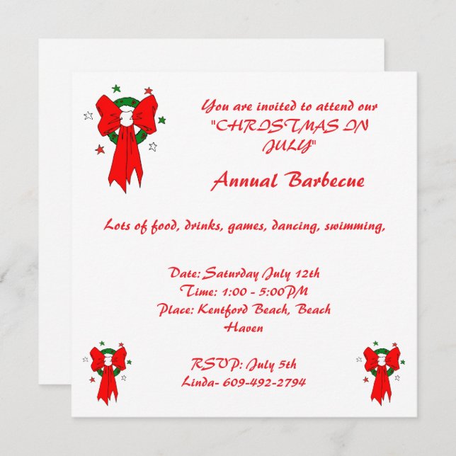 Red Bow -Invitation Invitation (Front/Back)