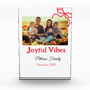 Red bow joyful Vibes add family name photo christm Block