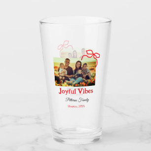 Red bow joyful Vibes add family name photo christm Glass