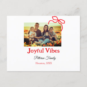 Red bow joyful Vibes add family name photo christm Holiday Postcard