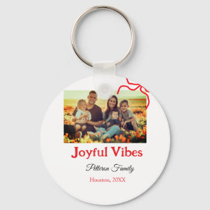 Red bow joyful Vibes add family name photo christm Key Ring
