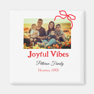 Red bow joyful Vibes add family name photo christm Magnet