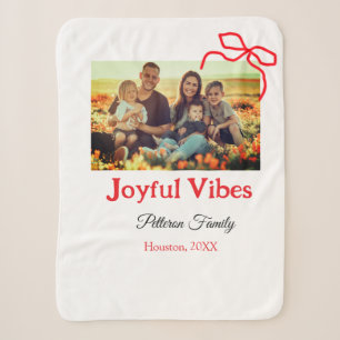 Red bow joyful Vibes add family name photo christm Sherpa Blanket