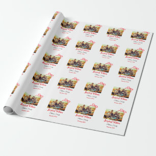 Red bow joyful Vibes add family name photo christm Wrapping Paper