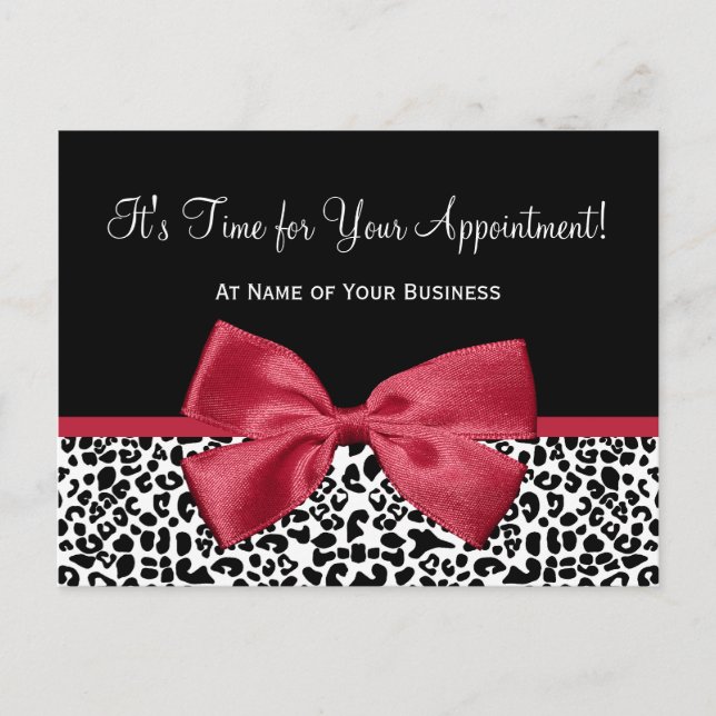 Red Bow Leopard Appointment Postcard (Front)