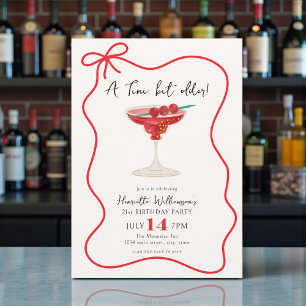 Red Bow Martini Cocktail Birthday Party Invitation