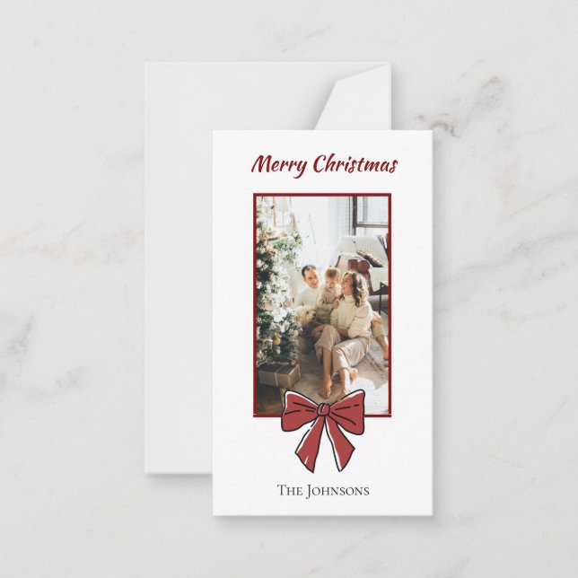 Red Bow Merry Christmas Personalised Note Card  (Front)