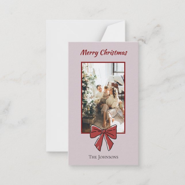 Red Bow Merry Christmas Personalised Note Card  (Front)