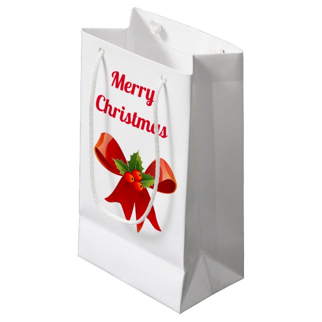 Red Bow Merry Christmas Small Gift Bag (Front Angled)