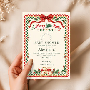 Red Bow Merry Little Baby Shower Invitation