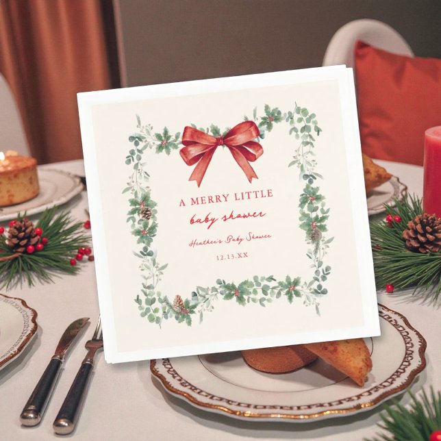 Red Bow Merry Little Christmas Baby Shower Napkin (Creator Uploaded)