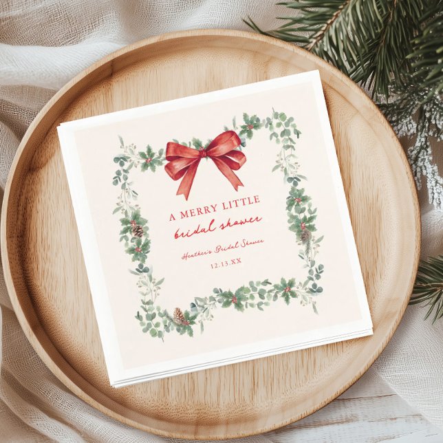 Red Bow Merry Little Christmas Bridal Shower Napkin (Creator Uploaded)