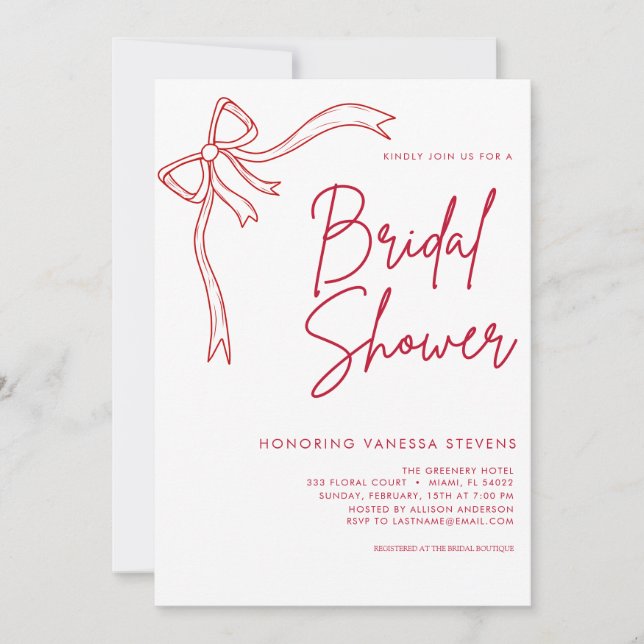 Red Bow Minimal and Chic  Bridal Shower  Invitation (Front)
