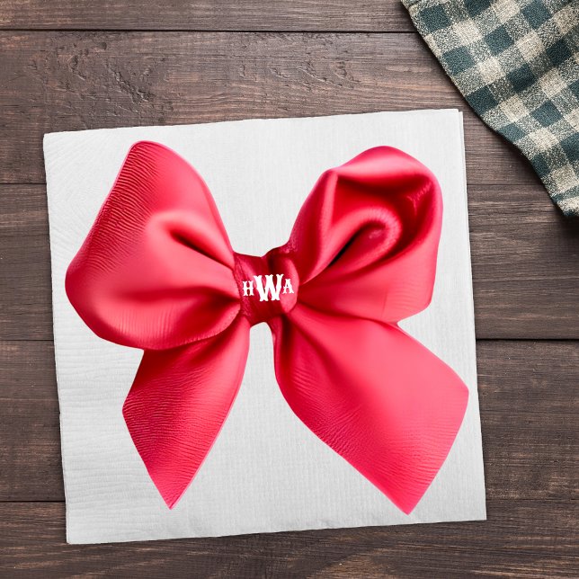 Red Bow Monogram Preppy Napkin (Creator Uploaded)