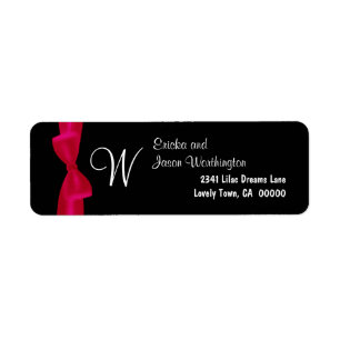 Red Bow Monogram Wedding Black Background Return Address Label